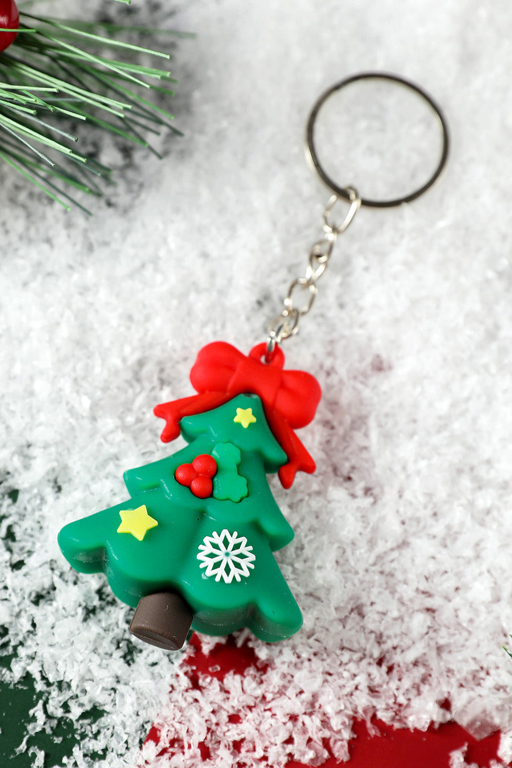 Dark Green Christmas Tree Party Favor Gift Keychain