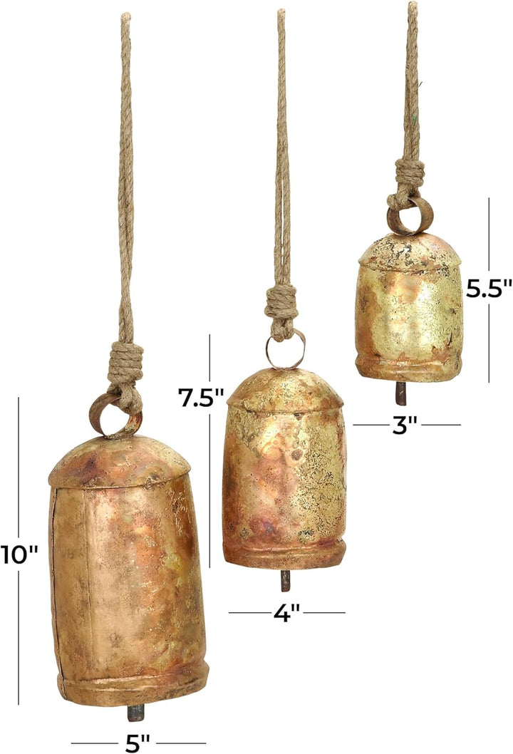 Deco 79 Gold Metal Tibetan Inspired Decorative Giant XL Cow Bells