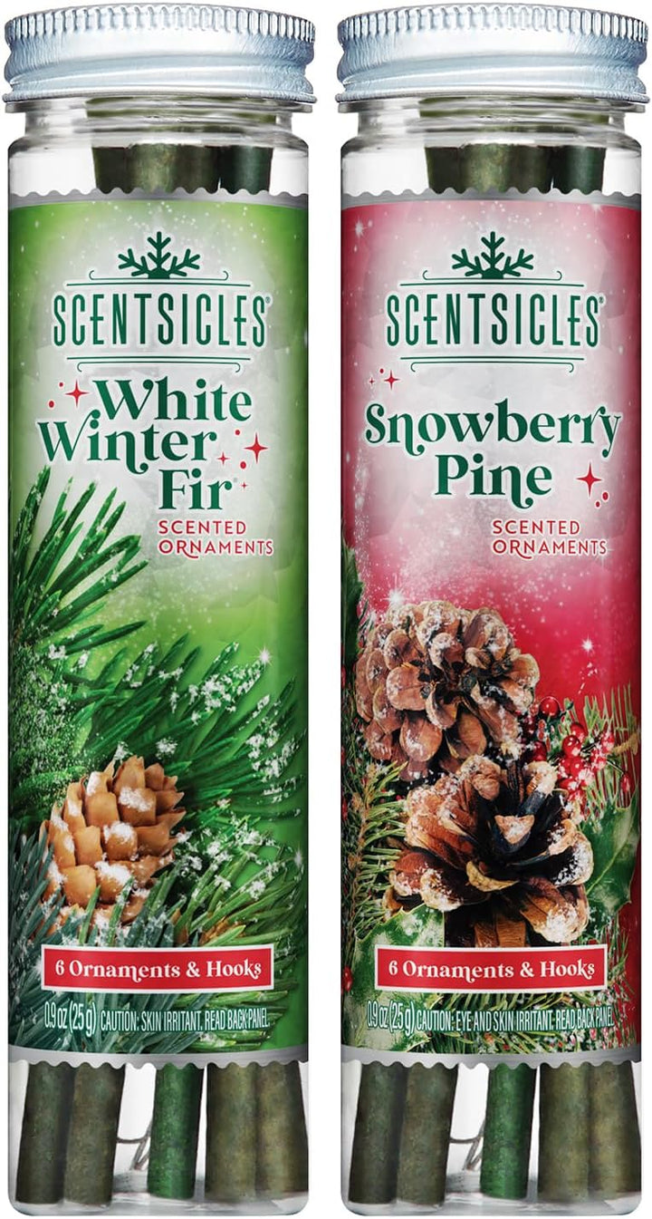 Scentsicles White Winter Fir Scented Christmas Tree Ornaments - 2 Bottles (12 Sticks Total)