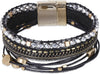 Gold Full Diamond Leather Wide Magnetic Buckle Bracelet