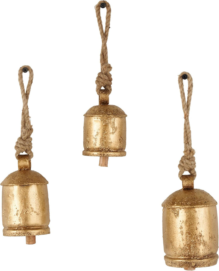 Deco 79 Gold Metal Tibetan Inspired Decorative Giant XL Cow Bells