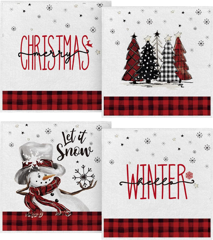 Artoid Mode Red Black Buffalo Plaid Snowman, Set of 4