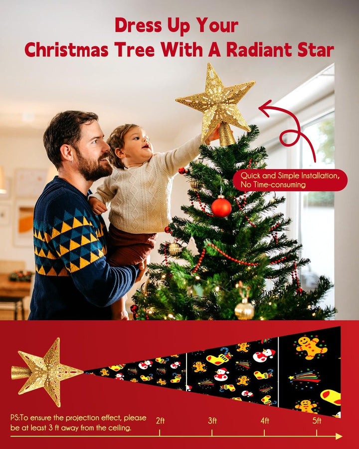 Christmas Star Tree Topper with Built-in Led