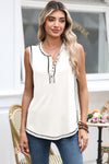 Mist Green Stitching Seam Henley Tank Top