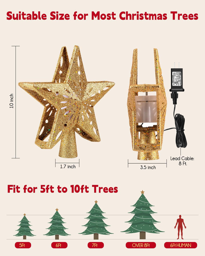 Christmas Star Tree Topper with Built-in Led