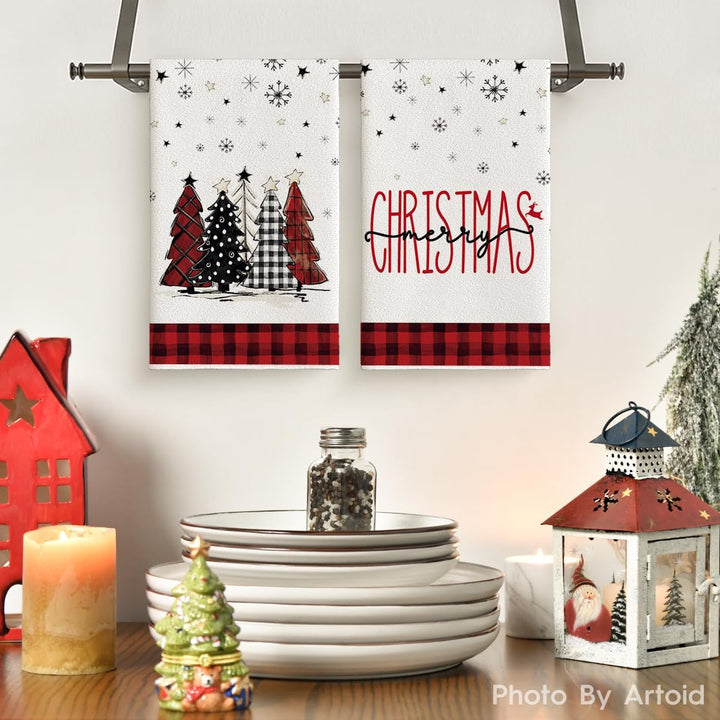Artoid Mode Red Black Buffalo Plaid Snowman, Set of 4