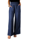 Black Side Pockets Frilled Smocked High Waist Wide Leg Jeans