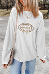 White Football Graphic Drop Shoulder Game Day Corded Sweatshirt