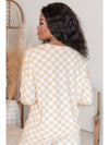 Beige Checkered Print Long Sleeve Loose Fit Pajama Set