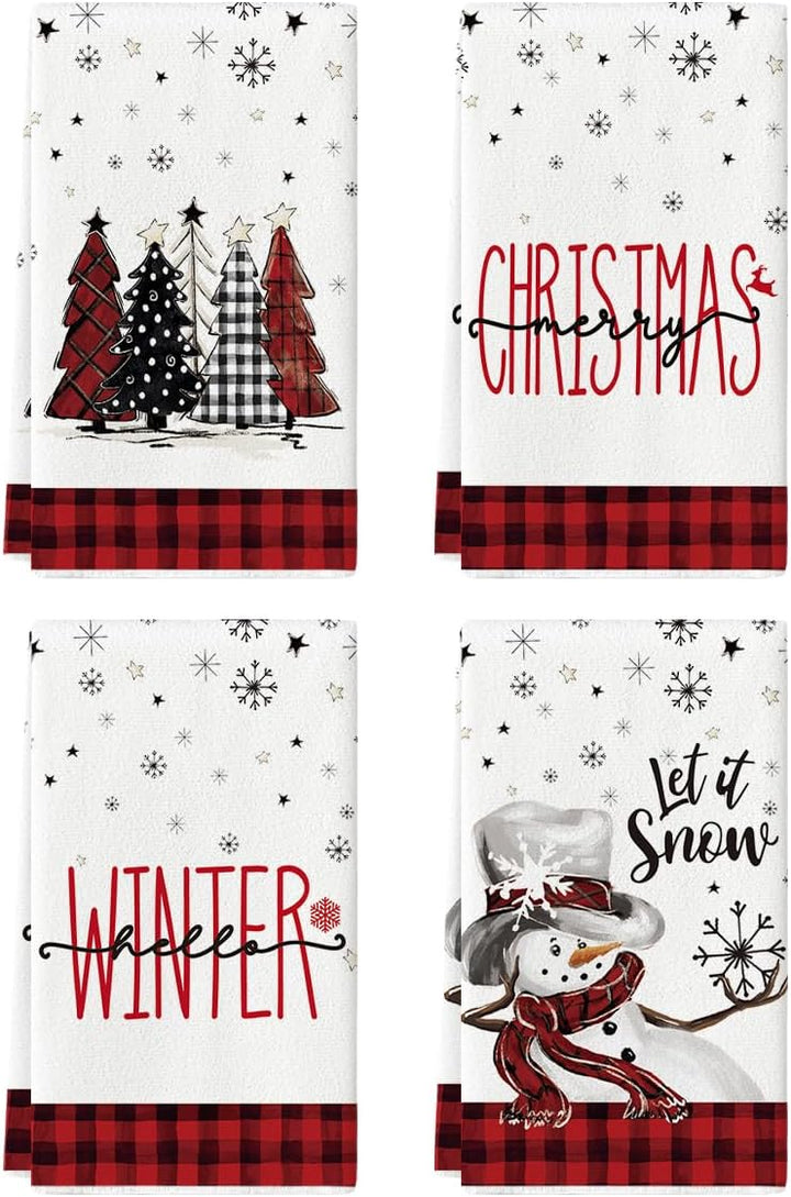 Artoid Mode Red Black Buffalo Plaid Snowman, Set of 4