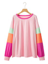 Pink Colorblock Long Sleeve Plus Size Top