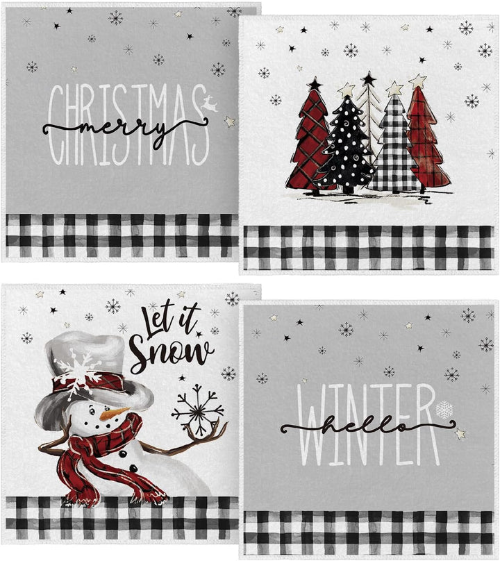 Artoid Mode Red Black Buffalo Plaid Snowman, Set of 4