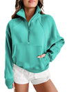 Parchment Quarter Zip Stand Neck Kangaroo Pocket Sweatshirt