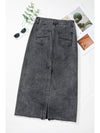 Raw Hem Midi Denim Skirt with Pockets