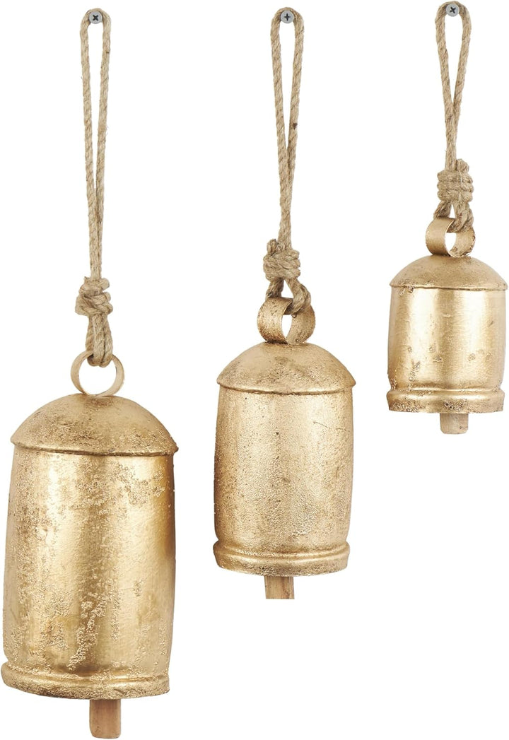 Deco 79 Gold Metal Tibetan Inspired Decorative Giant XL Cow Bells