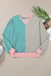 Pink Stripe Colorblock Drop Shoulder Oversize Sweatshirt