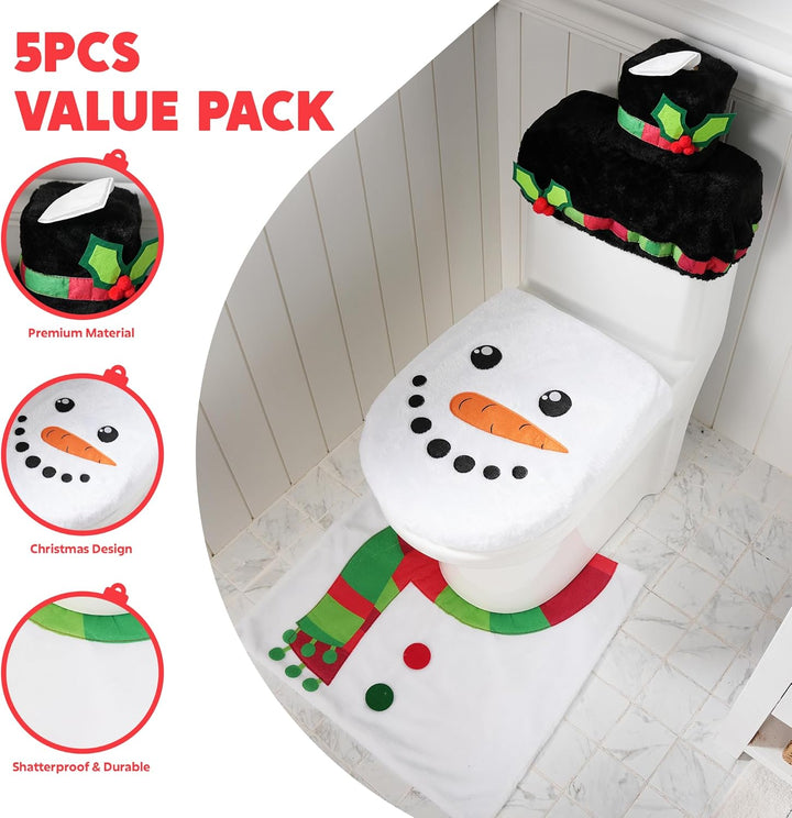 5 Pieces Christmas Theme Bathroom Decoration