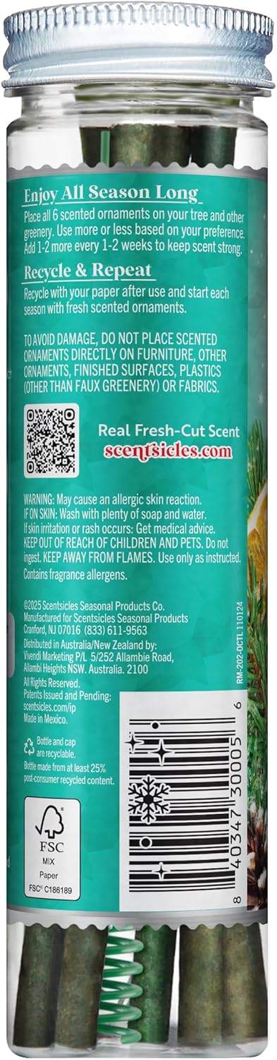 Scentsicles White Winter Fir Scented Christmas Tree Ornaments - 2 Bottles (12 Sticks Total)