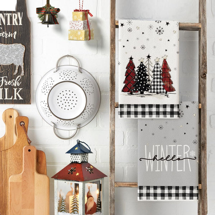 Artoid Mode Red Black Buffalo Plaid Snowman, Set of 4