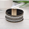 Gold Full Diamond Leather Wide Magnetic Buckle Bracelet