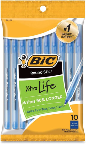 BIC Round Stic Ball Pens, 10-Pack