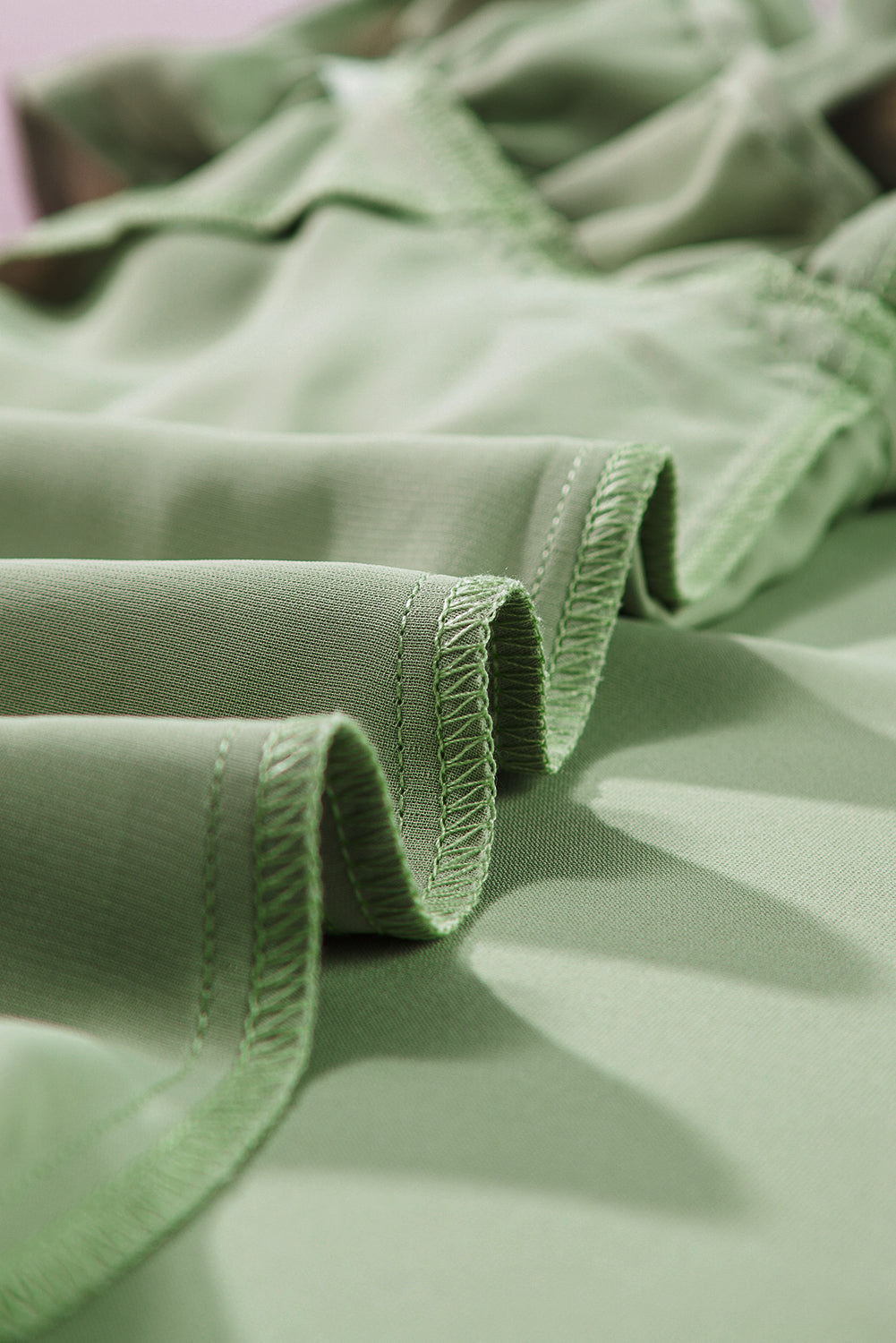 Smoke Green Plain Ruffle Trim Sleeveless Blouse