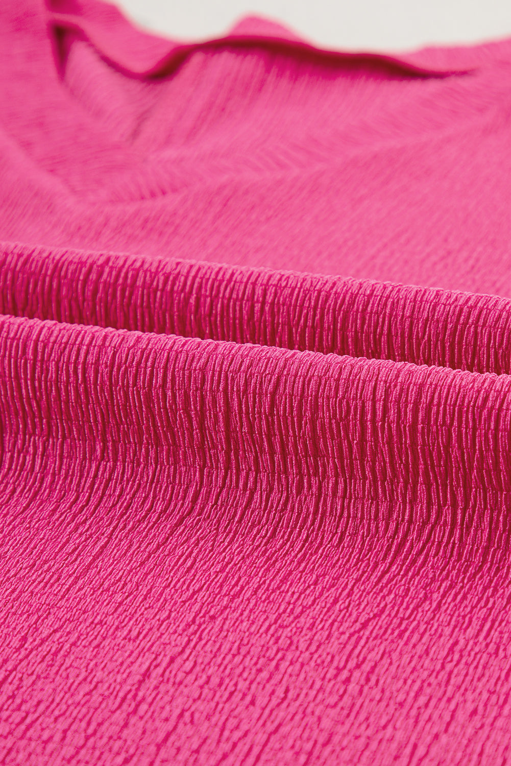 Bright Pink Basic Plain Textured V Neck T Shirt