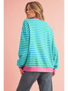 Green Stripe Contrast Edge Oversized Sweatshirt