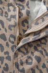 Khaki Leopard Print Drawstring Waist Pocketed Wide Leg Jeans