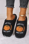 Black Pumpkin Harvest Pattern Cozy Fuzzy House Slippers