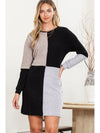 Black Ribbed Color Block Drop Shoulder Long Sleeve Mini Dress