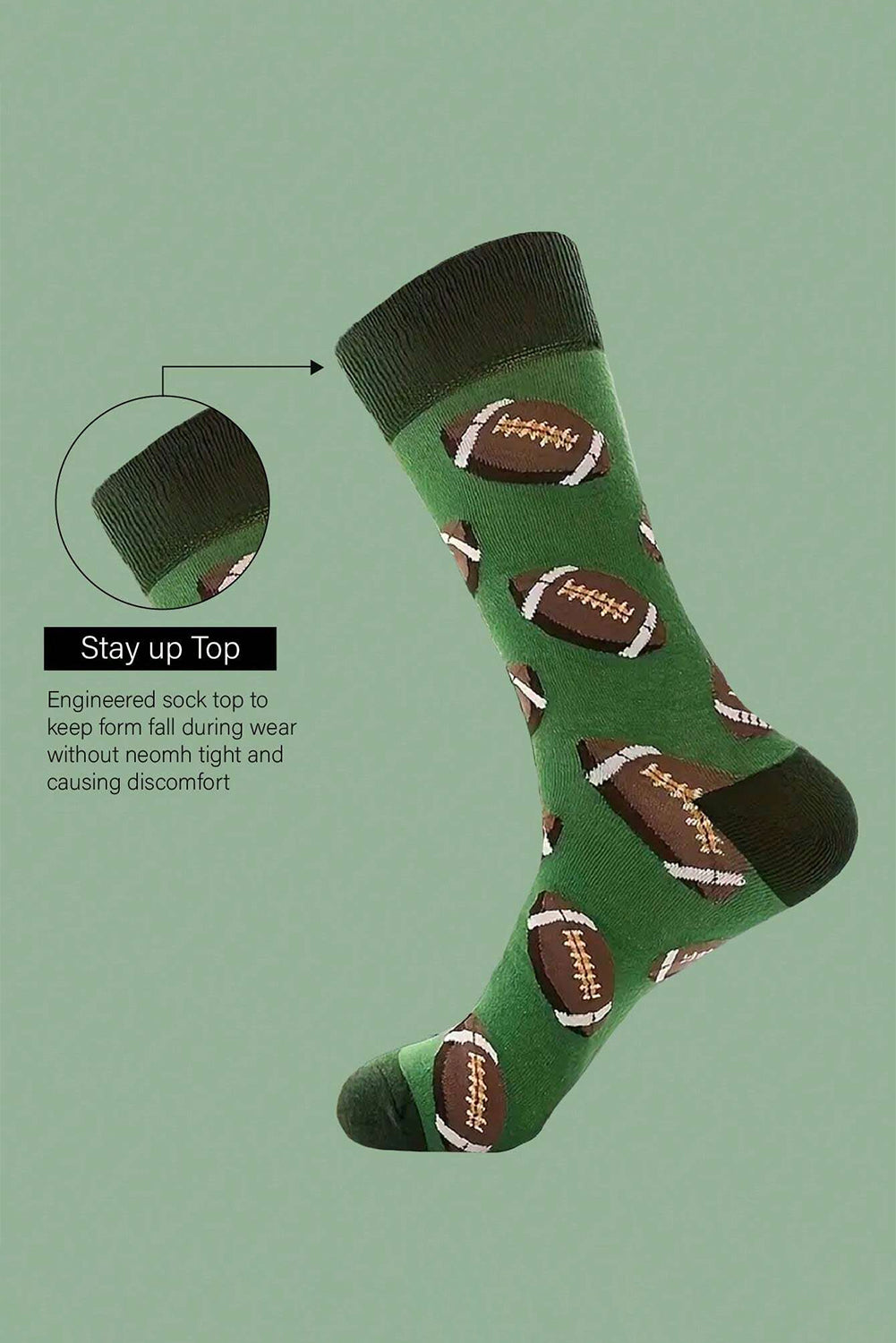 Blackish Green Rugby Football Print Mid-length Socks