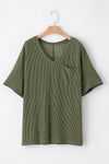 Black Twist Corded V-Neck Plain Plus T-Shirt