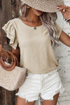 Mist Blue Solid Color Ruffle Sleeve Crinkled Blouse
