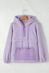 Lavendula Zipped Patch Pocket Fuzzy Drawstring Hoodie