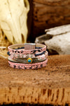 Pink Snake Print Turquoise Detail Boho Bracelet Set