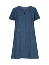 Full Size Notched Short Sleeve Denim Dress - Cocoa Yacht Club