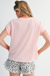 Dark Blue Corded Knit Color Block Pocketed Crew Neck T Shirt