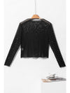 Black Rhinestone Mesh Mock Neck Top