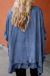 Dusk Blue Half Sleeve Ruffle Edge Chambray Open Kimono