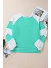 Aruba Blue Colorblock Patchwork Plus Sweatshirt