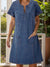 Full Size Notched Short Sleeve Denim Dress - Cocoa Yacht Club