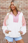 White Patchwork Half Zip Oversized Sherpa Hoodie