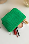 Dark Green Textured Zipper Cosmetic Bag