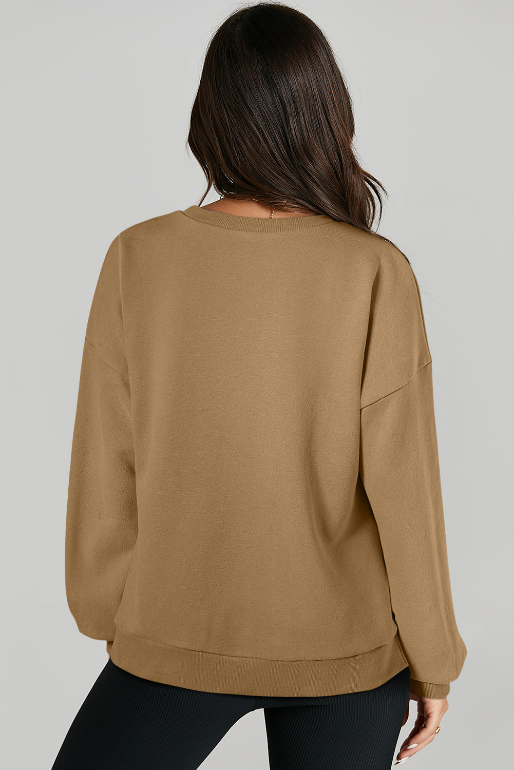 Bonbon Solid O Neck High Low Hem Pullover Sweatshirt