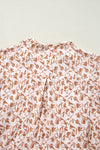 Blue Floral Print Lace Detail Puff Sleeve Shirt