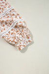 Blue Floral Print Lace Detail Puff Sleeve Shirt