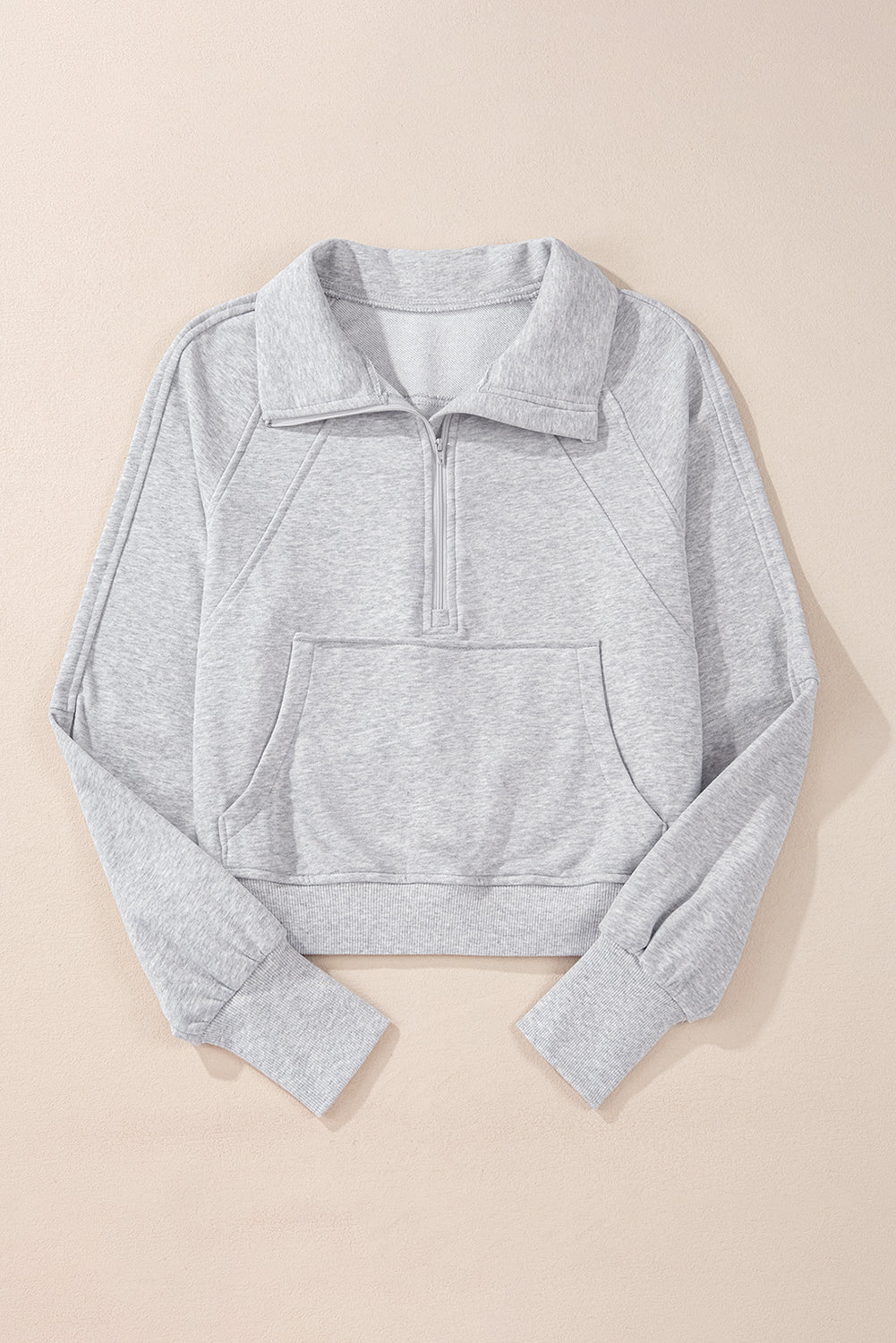 Parchment Quarter Zip Stand Neck Kangaroo Pocket Sweatshirt