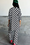 Black Checkered Print Half Sleeve Tunic Top and Flared Pants Set