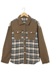 Sky Blue Plaid Patchwork Pockets Denim Jacket